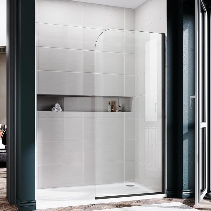 Glass Shower Panel, 36" W x 78" H Semi-Framed Fixed Shower Glass Panel in Matte Black with 5/16"(8mm) Clear Tempered Glass Door, Simple Shower Door Panel for Bathroom