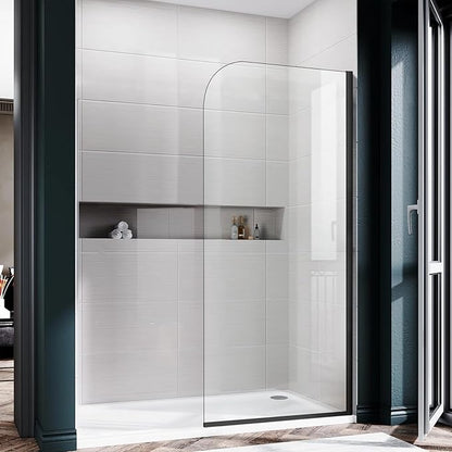 Glass Shower Panel, 34" W x 78" H Semi-Framed Fixed Shower Glass Panel in Matte Black with 5/16"(8mm) Clear Tempered Glass Door, Simple Shower Door Panel for Bathroom