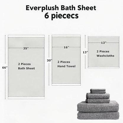 Everplush 6-Piece Premium Bath Towel Set – Plush Jacquard Luxury Towels, Highly Absorbent & Quick-Drying, with Bath Sheets, Hand Towels & Washcloths for Bathroom/Travel