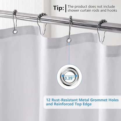 120GSM Ultimate Waterproof Fabric Shower Curtain Liner - TPU Lamination Technology with 3 Magnets,Machine Washable,71x72 Inch Soft Cloth Shower Curtain or Shower Liner,for Bathroom(White)