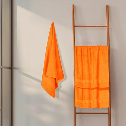 GLAMBURG Premium Cotton 4 Pack Bath Towel Set - 100% Pure Cotton - 4 Bath Towels 27x54 - Ideal for Everyday use - Ultra Soft & Highly Absorbent - Orange