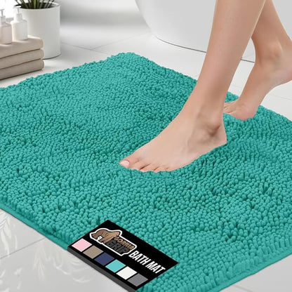 GORILLA GRIP Bath Rug Mat, Soft Absorbent Chenille, Quick Dry Microfiber Mats, Rubber Backing Washable Shower Floor Rugs, Bathmat Runner, US Designed Bathroom Home Decor Accessories 24x17, Turquoise