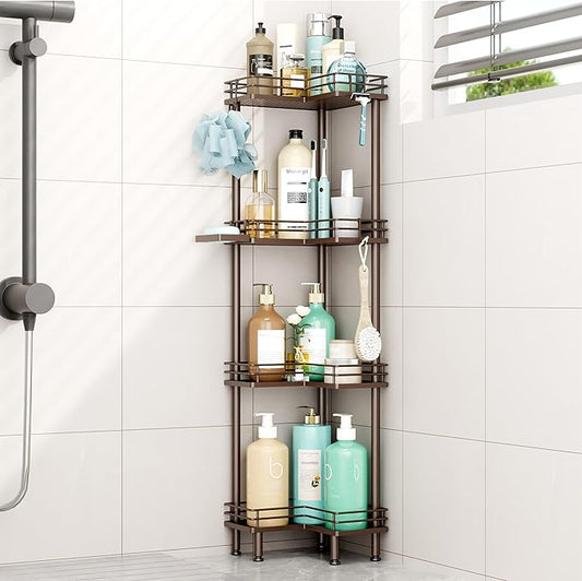 HapiRm Corner Shower Caddy Organizer - 4 Tier Shower Shelf Corner with Soap Holder, Rustproof Bathroom Standing Organizer with 4 Hooks, Bronze