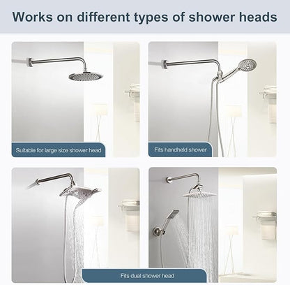 BRIGHT SHOWERS 16-Inch Shower Head Extension Arm with Flange, L Shaped Shower Extender, Extra-Long Stainless Steel Shower Pipe, Brushed Nickel