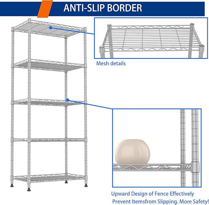 REGILLER 5-Wire Shelving Metal Storage Rack Adjustable Shelves,Standing Storage Shelf Units for Laundry Bathroom Kitchen Pantry Closet(Silver,11.8" D x 21.2" W x 53.5" H)