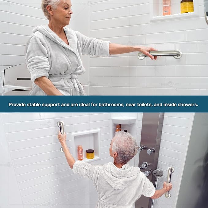 Highcraft Grab Bar for Bathtubs and Showers, Shower Grab Bars for Seniors and Elderly, Safety Bar for Bathroom 12" x 1.5" ADA Compliant Grab Bar, Heavy Duty Stainless Steel Shower Handle Wall Mount