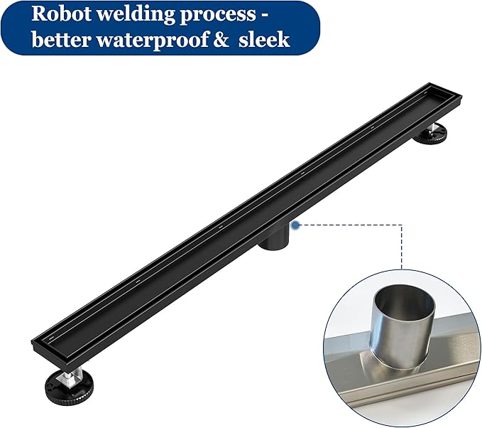 Neodrain 36-Inch Linear Shower Drain with Tile Insert Grate, Matte Black 304 Stainless Steel Rectangle Shower Floor Drain, Linear Drain with Leveling Feet, Hair Strainer