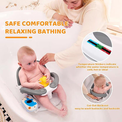 Baby Bath Seat for Babies 6 Months & Up Sitting Up,Infant Bath Seat with Temperature Alert+Open Backrest+on/Off Armrest,Toddler Bath seat Baby Bath Chair for Bathtub,Tub,Sink Grey