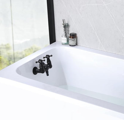 SUMERAIN Vintage Leg Tub Filler 3-3/8-Inch Center Wall Mount Tub Faucet, Cross Handle Matte Black