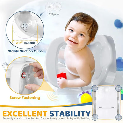 Orzbow Baby Bath Seat for Babies Sitting Up, Bath Seats for Babies 6-12-24 Months & Up with Adjustable Backrest, Non-Slip Baby Bathtub for Newborn Infant Toddler, Strong Suction & Comfortable, Gray