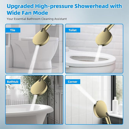 Hibbent All Metal CUPC Certified Shower Head, 10'' High Pressure Rainfall Shower Head, Handheld Showerhead Combo, 12'' Adjustable Extension Arm, 10 Sprays, 71'' Hose, Shower Holder, Brushed Gold