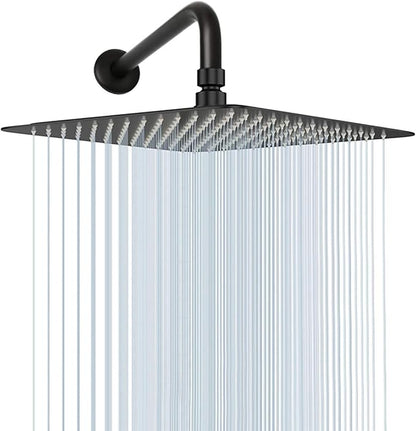 NearMoon Square Rain Shower Head With Extension Arm, Large Stainless Steel Rainfall Shower-Waterfall Full Body Coverage (16 Inch, Matte Black)