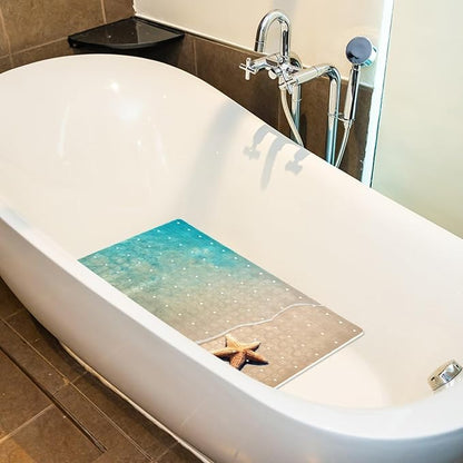 Bathtub Mats for Shower Tub, Anti-Slip Bath Mats for Inside Tub, Bathroom Shower Mats with Drain Holes and Suction Cups (Beach Starfish Seashells Turquoise Water)