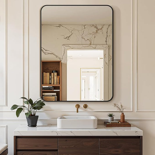 Delma Bathroom Vanity Mirror, Black Framed Bathroom Mirror for Over Sink, High-Definition Bathroom Mirror, Versatile Bathroom Vanity Mirror, Hangs Horizontally or Vertically(30x40, Black)
