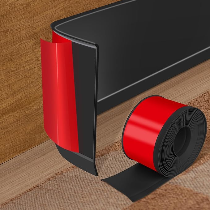 Vinyl Baseboard Molding Trim 4 Inch x 100 Feet Peel and Stick Baseboard Trim Flexible PVC Cove Base Moulding Self-Adhesive Trim for Garage Bathroom Cabinet Floor Walls, Black