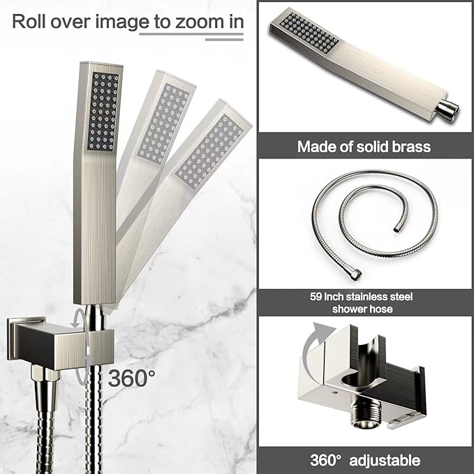 Shower System Wall Mounted 10 inch Shower Overhead for Bathroom,Rain Shower Combo Set with Handheld Spray,Luxury Rainfall Shower Head Rough-in Valve and Trim Included(Brushed Nickel)