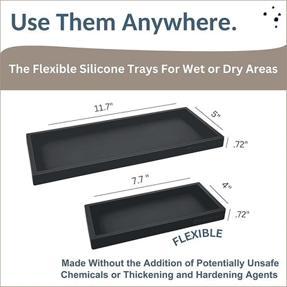 Countertop and Vanity Tray - 2 PC (11” and 7”) Shatterproof Silicone Kitchen and Bathroom Trays for Counter, Kitchen Soap Dispenser Tray, Vanity Trays for Bathroom, Perfume Key Tray