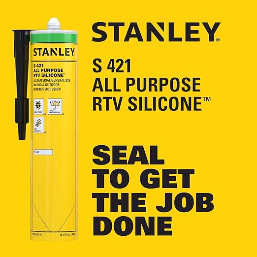 Stanley S421 All-Purpose RTV Silicone Sealant (48 x 10.1 fl.oz.) – 100% Waterproof Clear Caulk | Industrial-Grade Silicone for Kitchen, Bathroom, Shower, Window, Door, Indoor & Outdoor Use | 48 Pack