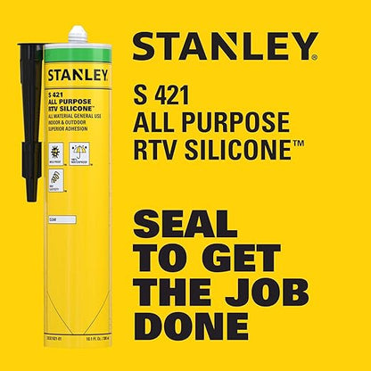 Stanley S421 All-Purpose RTV Silicone Sealant (24 x 10.1 fl.oz.) – 100% Waterproof Translucent Caulk | Industrial-Grade Silicone for Kitchen, Bathroom, Shower, Window, Door, Indoor & Outdoor Use