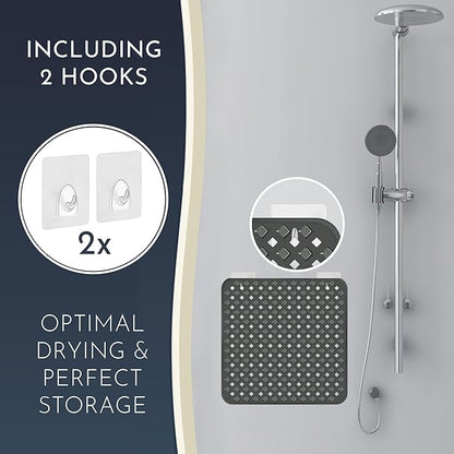 homerella® Shower Mat Non Slip Anti Mold, Non Slip Shower Mats for Inside Shower Stall Anti Slip Mat, Square Shower Floor Mat 21 x 21 in with Suction Cups & Hooks for Quick Drying, Machine Washable
