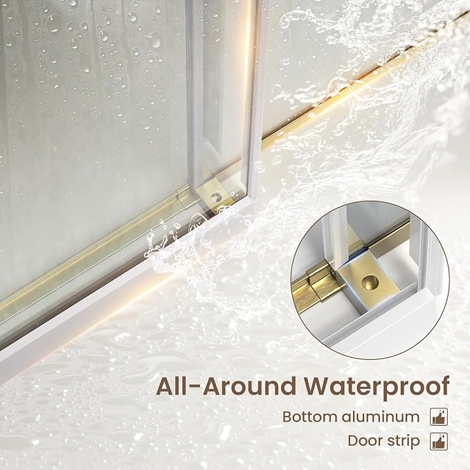 Bathbliss Glass Shower Door 44"-48" Wx60 H,Frameless Sliding Glass Door with 5/16"(8mm) Tempered Glass Shower with Brushed Gold Finish