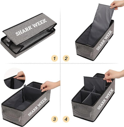 Tampon Holder for Bathroom, Bathroom Storage Containers with Lid, Adjustable Divider Feminine Product Organizer, Tampon Organizer, Bathroom Accessories Decor Boxes (Grey Printed SHARK WEEK, 1-Pack)