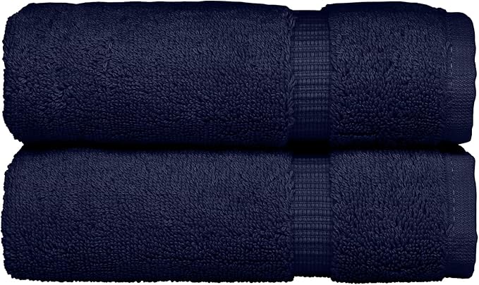 Monogrammed Hand Towel, Personalized Initial Gift, Extra Absorbent 100% Turkish Cotton - Soft Terry Finish - Set of 2 - White Block Initial Q - Embroidered on Navy Blue Towels