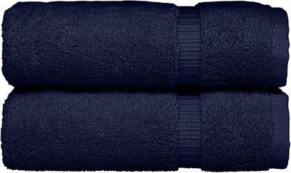 Monogrammed Hand Towel, Personalized Initial Gift, Extra Absorbent 100% Turkish Cotton - Soft Terry Finish - Set of 2 - White Block Initial T - Embroidered on Navy Blue Towels