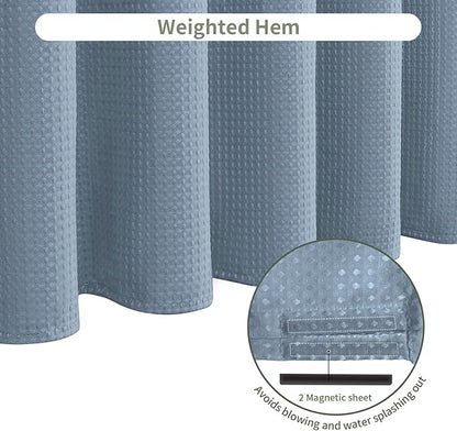 Inhousolu Fabric Shower Curtain Waffle Weave, Fog Blue 230 GSM Heavy Duty, Weighted Hem, 8 Metal Hooks, Water Repellent, Machine Washable, Hotel Spa Luxury Bath Curtain Set, 36 x 72 Inch