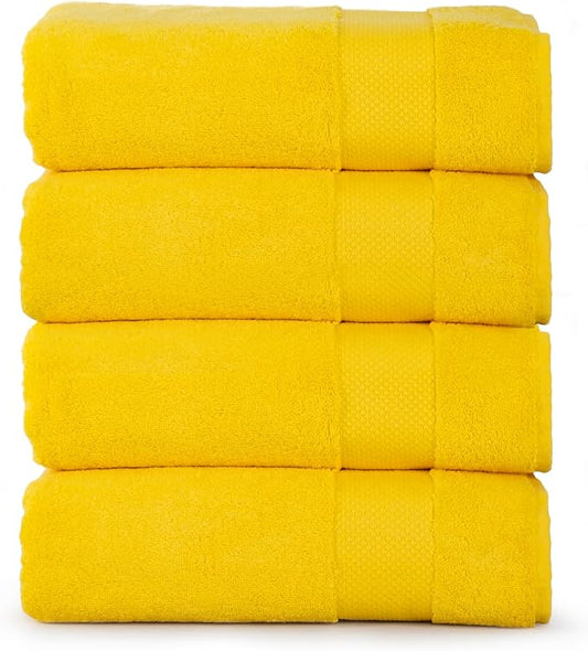 Hencely Premium Bath Towel Set of 4-28x58 Inches - High Absorbency, Quick Drying - 100% Soft Turkish Cotton Towels - Ideal for Home, Bathroom, Hotel, Spa, and Gym - Yellow