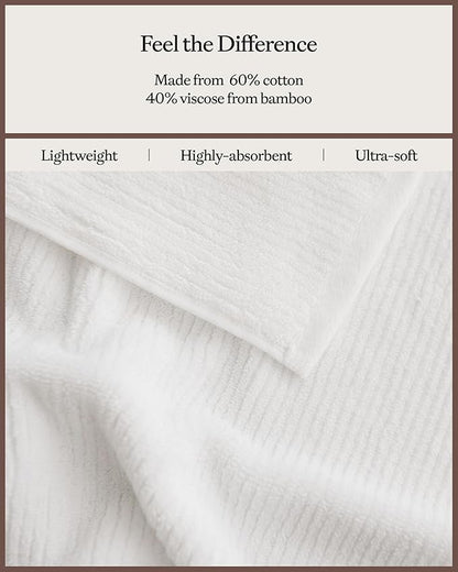 Cozy Earth Ribbed Washcloth Set - 60% Cotton 40% Viscose from Bamboo Bathroom Washcloths - Soft & Absorbent Textured Ribbed Pattern - 4 Pack White