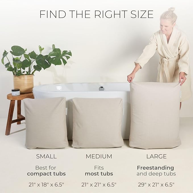 BADESOFA® Luxury Bath Pillow M - Lusciously Soft & Comfortable Tub Pillow for Bathtub - Washable & Quick-Drying Bath Back Pillow - Non-Slip Full Body Tub Pillow - Luxury Spa Cushion in Beige