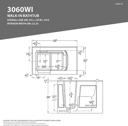 ANZZI Walk-In Soaking Tub 30x60 in Right Drain Quick Fill White – Deep Non-Jetted Bath with ADA Seat, Grab Bar, Slip-Resistant Floor, Quick Fill Faucet & Handheld Shower for Safe Easy Access
