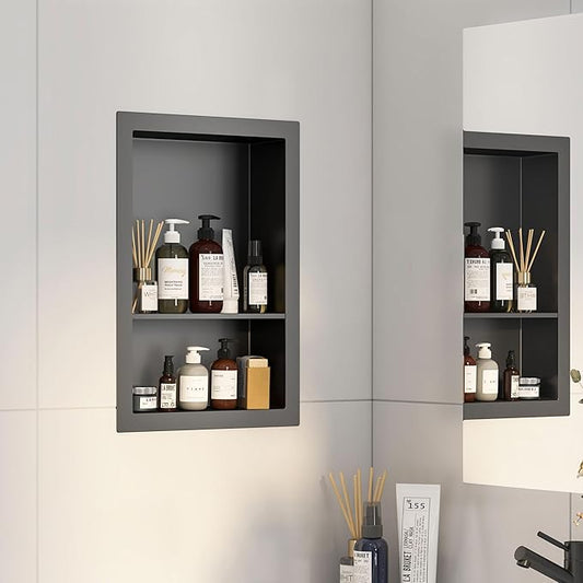 12x18 Black Shower Niche for Shower Wall,Bathroom Medicine Cabinet Recessed,Surface Mount Medicine Cabinet,Small Bathroom Wall Cabinet,Recessed Wall Niche for Over Toilet Storage/Living Room