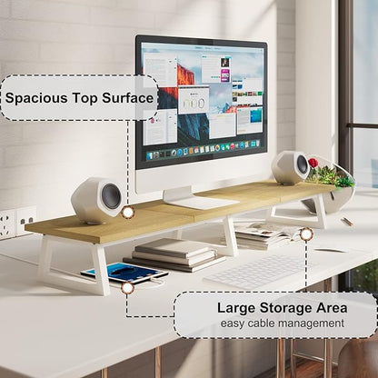 TEAMIX Large Dual Monitor Riser - Wood & Steel Desk Organization - Maple, 42 inch