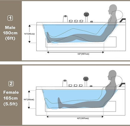 Empava Whirlpool Bathtub, 67-Inch Jetted Bathtub, Hydro Massage with 9 Water Jets & 8 Air Jets with Chromotherapy, Waterfall – LED Control Panel, ETL-Certified