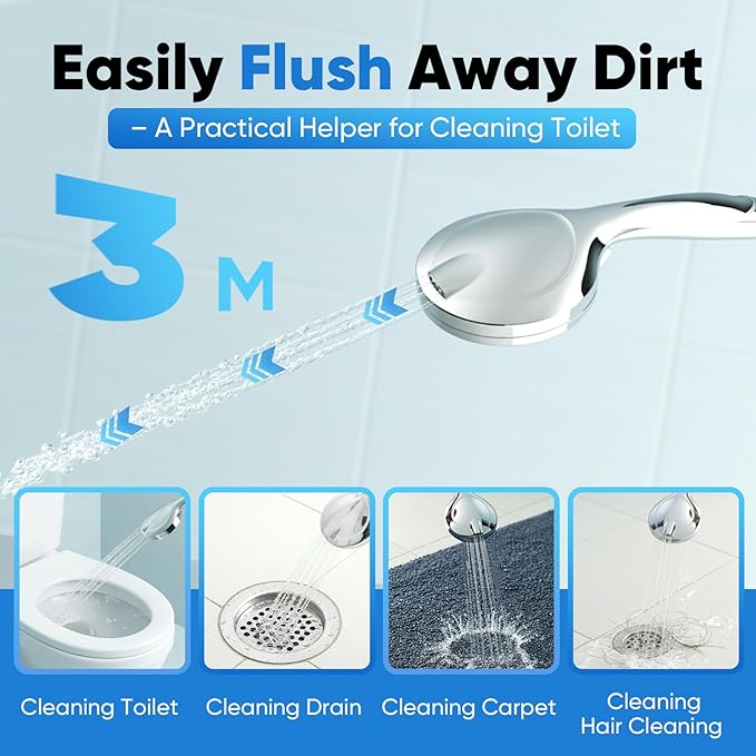 High Pressure Handheld Shower Head, 5" Large 10-Mode Filtered Showerhead with 59" Stainless Steel Hose, Hard Water Filter, Detachable Sprayer for Bathroom, Tile Cleaning & Pet Bathing