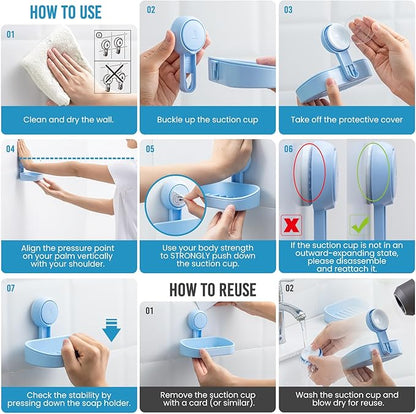 TAILI Soap Dish Bar Holder Suction Cup,Soap Saver with Powerful Vacuum Suction,Sponge Holder for Shower,Bathroom,Tub and Kitchen Sink, Universal Shower Accessories,Drill-Free,Removable,Blue