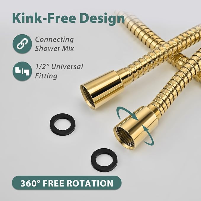 Shower Hose Replacement For Cleaning 304 Stainless Steel Shower Head Hoses 59 Inches High Pressure Bidet Hose Flexible Rose Gold Extension Showerhead Hoses Extra Long (Gold, 48 In)