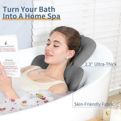 Bath Cushion, Full Body Bathtub Pillow with 160 Suction Cups, Bath Mat for Head and Neck Support, with Laundry Bag (Dark Gray, 51.2" x 16.2")
