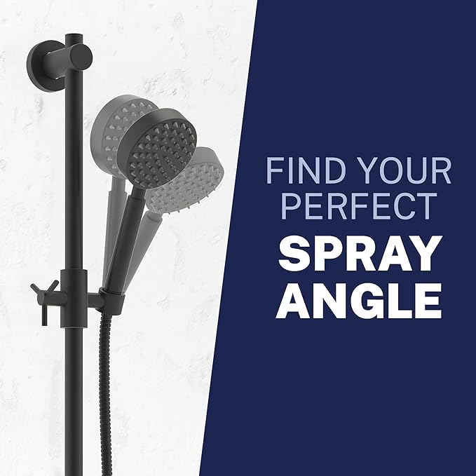 HammerHead Showers® SOLID METAL 27.5 Inch Shower Slide Bar Set and Handheld Shower Head with Hose — MATTE BLACK — 1.75 GPM Low Flow Spray Wand — Easily Adjust Height & Angle of Handshower
