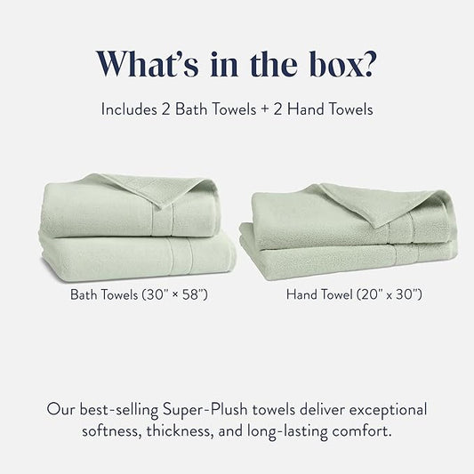 Brooklinen Super-Plush Bath Towel and Hand Towel Set - 2 Bath Towels, 2 Hand Towels - Cotton, Highly Absorbent (Aloe)