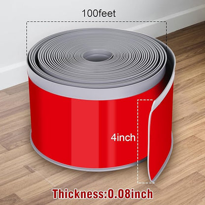 Vinyl Baseboard Molding Trim 4 Inch x 100 Feet Peel and Stick Baseboard Trim Flexible PVC Cove Base Moulding Self-Adhesive Trim for Garage Bathroom Cabinet Floor Walls, Gray