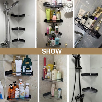 Corner Shower Caddy, 2 Pack Adhesive Bathroom Shelves，Acrylic Shower Shelf Rack, No Drilling Bathroom Organizers and Storage Racks,Black