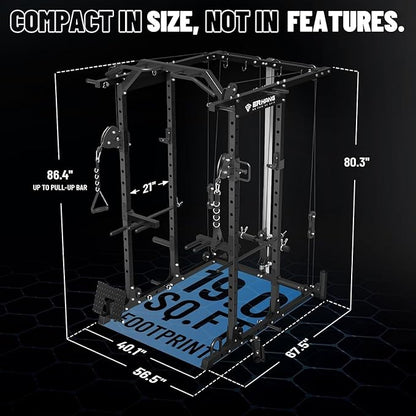 Mikolo Power Cage, Power Rack with Cable Crossover System, 1500LBS Squat Rack with LAT Pull Down System, Workout Cage with Pulley System for Fitness Home Gym