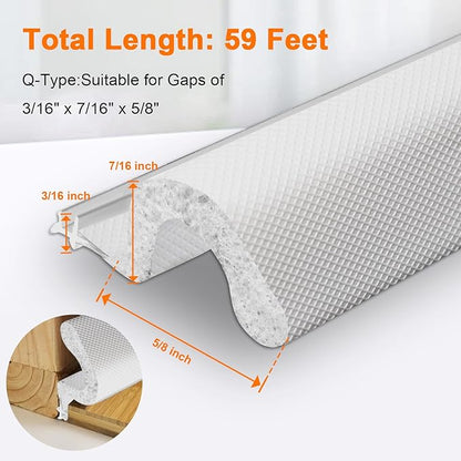 Storystore Door Weather Stripping 59 FT, Foam Kerf Weather Stripping Door Seal for Doors and Windows Insulation with Slot Card Frame
