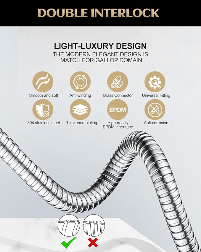 Stainless Steel Shower Hose, Extra Long 118 Inches, Handheld Shower Head Hose Replacement, Brass Insert & Nut, G1/2 Universal Standard Connection, Anti-Explosion Anti-Kink Leakproof, Chrome