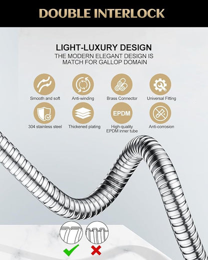 Stainless Steel Shower Hose, Extra Long 118 Inches, Handheld Shower Head Hose Replacement, Brass Insert & Nut, G1/2 Universal Standard Connection, Anti-Explosion Anti-Kink Leakproof, Chrome
