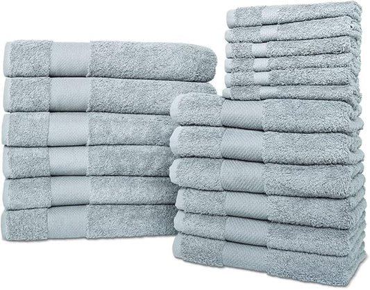 Hencely 18-Piece Bath Towel Set - High Absorbency, Quick Drying - 100% Soft Turkish Cotton - 6 Bath Towels, 6 Hand Towels, 6 Washcloths - Bathroom, Home, Hotel, Spa, and Gym - 18-Pack Water Green