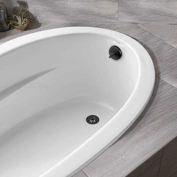 Artiwell Trip Lever Tub Trim Kit Set With Trip Lever Overflow Face Plate, Trip Lever Bathtub Drain with Strainer, Overflow and Matching Screws (MATT BLACK)